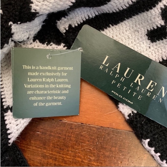 NWT Lauren Ralph Lauren Sevilla Hand Knit Cardigan Sweater Pearl and Black Knit - Picture 14 of 15